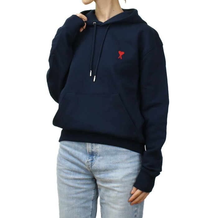 【美品】 アミパリ AMI PARISパーカー フード ネイビー ロゴ刺繍 美品】 アミパリ AMI PARISパーカー フード ネイビー ロゴ刺繍 関税込