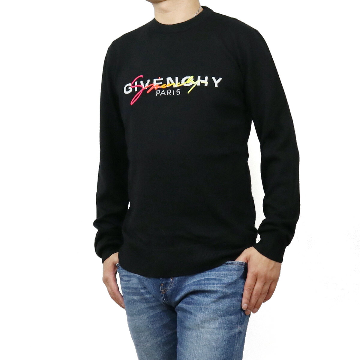 値下げしました！Givenchy 黒 ニットセーター ロゴ入り GIVENCHY ジバンシィ 19AW ロゴジャガードコットンニット