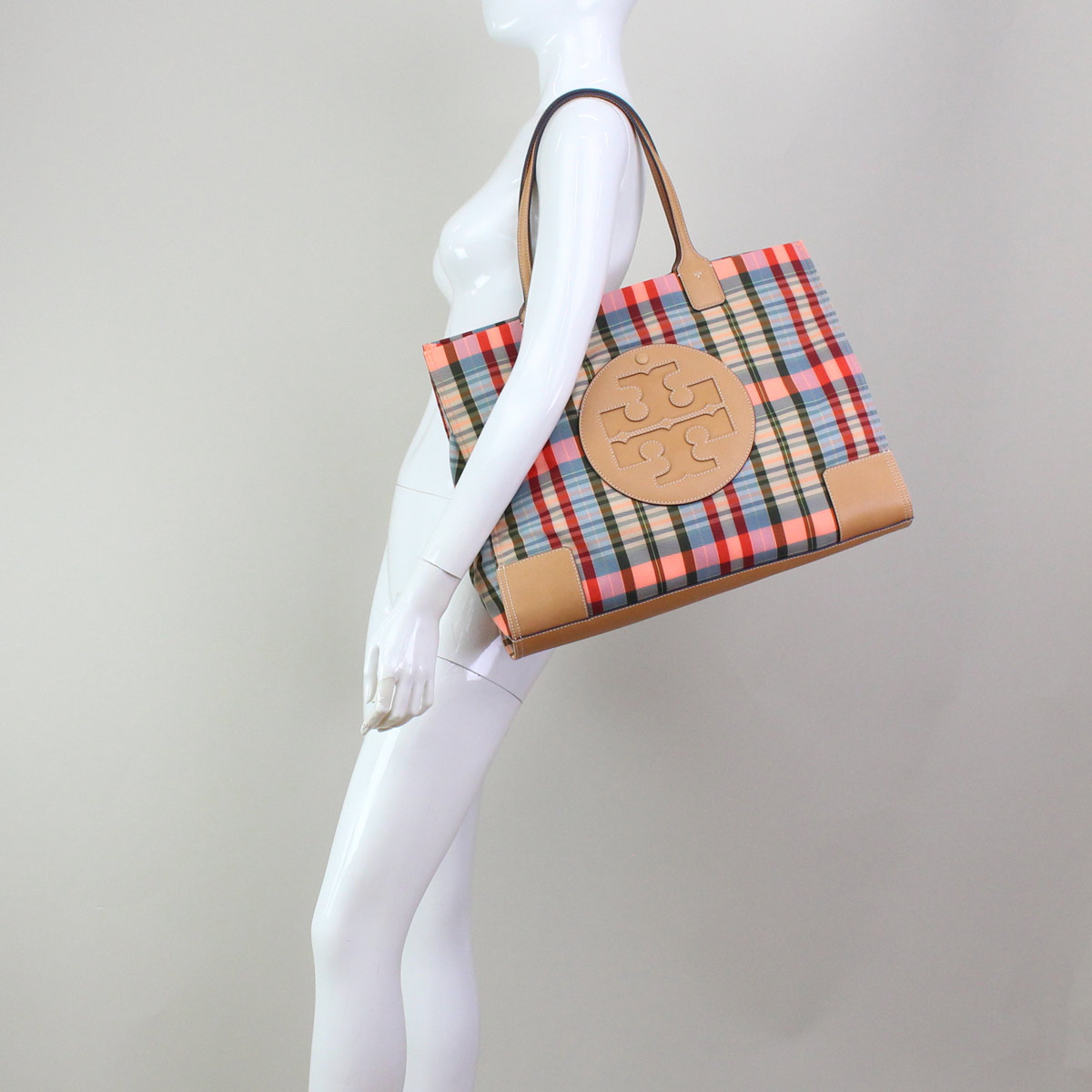 tory burch ella plaid tote