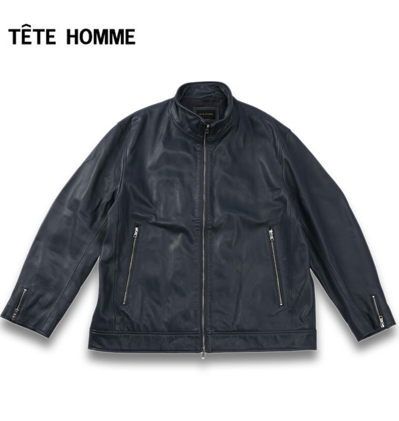 大きいサイズ メンズ TETE HOMME スタンドカラー レザー ブルゾン ネイビー 1273-5357-3 3L 4L 5L 6L 楽天市場】大きいサイズ メンズ TETE HOMME スタンドカラー レザー