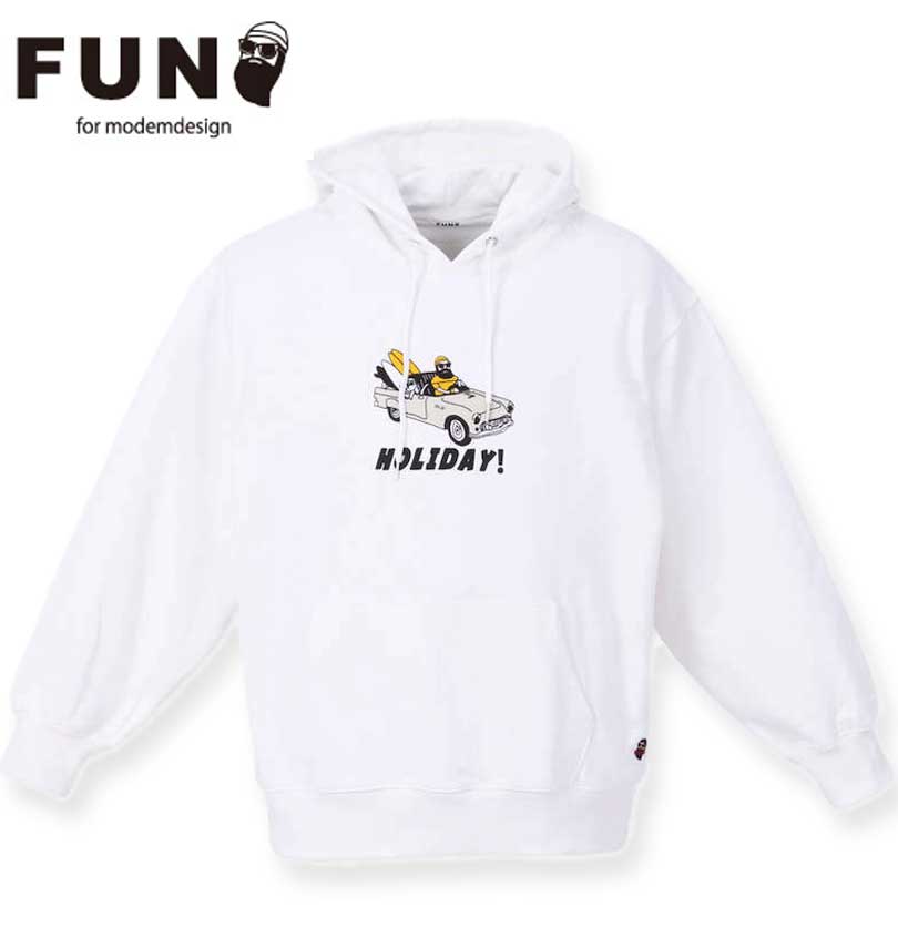 大きいサイズ メンズ FUN for modemdesign fun friends ojisan プルパーカー ホワイト 3L 4L 5L 6L 送料無料｜大きいサイズの専門店ビックリベロ