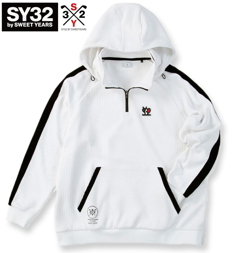 大きいサイズ メンズ SY32 by SWEET YEARS ゴルフ キルトニット ジャガード フーディー ハーフジップ ホワイト 3L 4L 5L 6L 送料無料|大きいサイズの専門店ビックリベロ