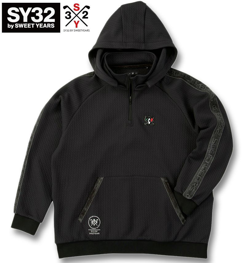 途轍も無い大いさ メンズ SY32 by SWEET YEARS ゴルフ キルト編み物 ジャかばい立て フーディー ハーフジップ 黒いこと 3L 4L 5L 6L 貨物輸送無料 ウェア-その他