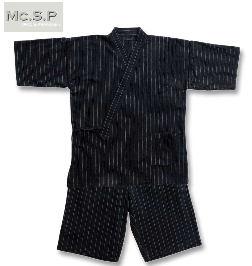 【全品5%OFFクーポン・ポイント5倍】大きいサイズ メンズ Mc.S.P 綿麻 しじら 甚平 ブラック 3L 4L 5L 6L 7L 送料無料