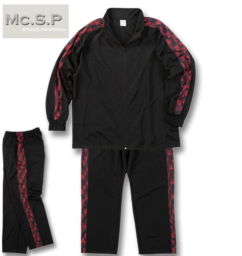 大きいサイズ メンズ Mc.S.P ハーフトーンドット 切替 ジャージ 上下セット ブラック&times;レッド 3L 4L 5L 6L 8L 送料無料｜大きいサイズの専門店ビックリベロ