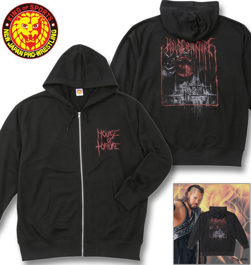 気が大きい大きさ メンズ 新日本プロフェッショナルレスリング HOUSE OF TORTURE 「RED MOON」 フルジップ パーカー 黒いこと 3L 4L 5L 6L 貨物輸送無料