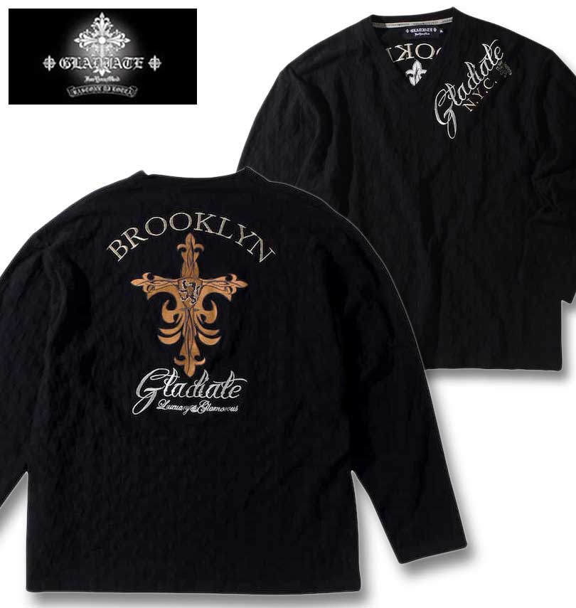 楽天市場】大きいサイズ メンズ 刺繍ブロックジャガード長袖VネックT