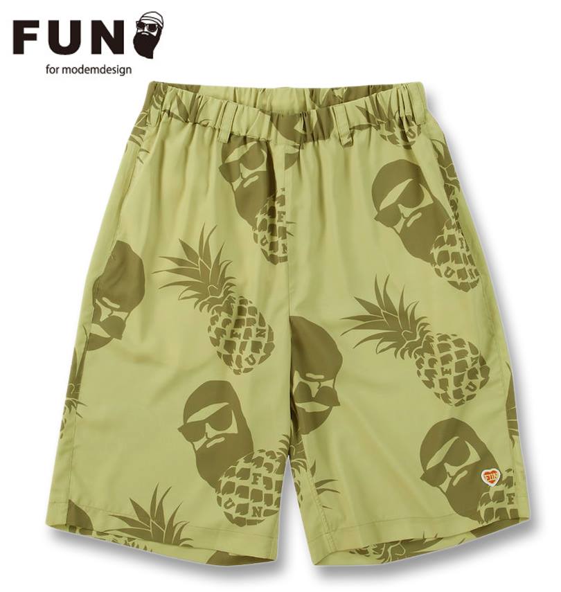 馬鹿でかい大きさ メンズ FUN for modemdesign PINEAPPLE OJI柄 アロハ さる股引き ベージュ×オリーブ 3L 4L 5L 6L 8L 貨物輸送無料
