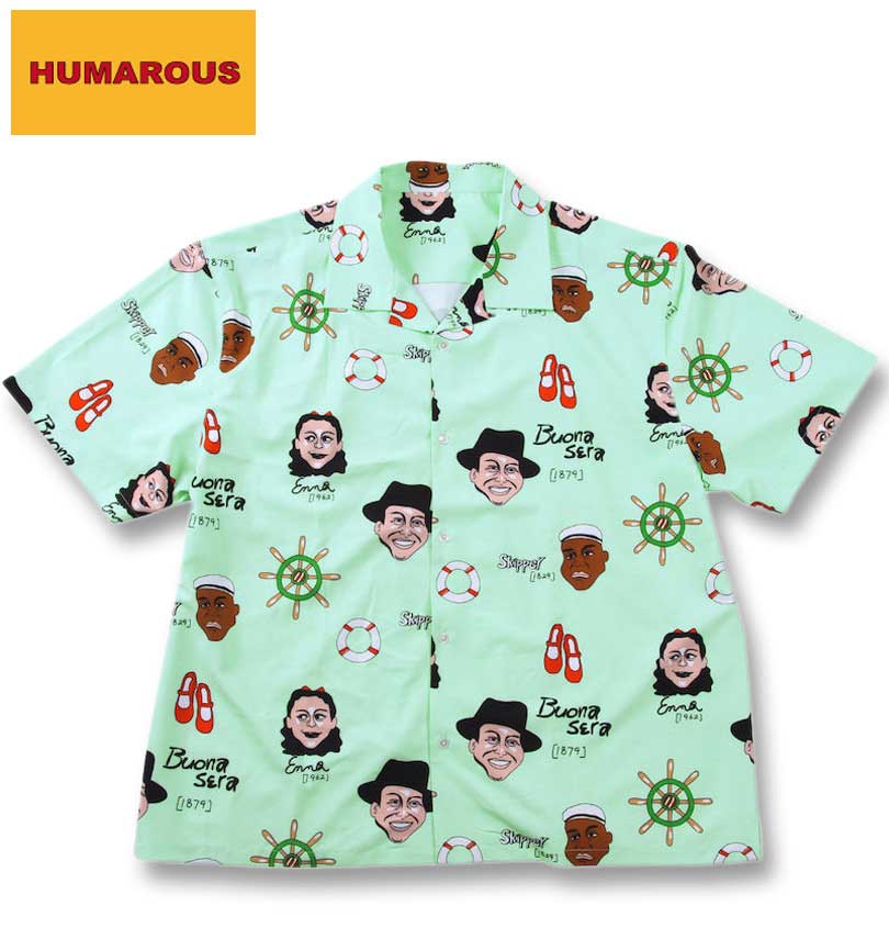 【全品尖んがり5倍】馬鹿でかい大きさ メンズ HUMAROUS Imagine 半袖 アロハシャツ ペパーミントサクソフォン 3L 4L 5L 6L 貨物輸送無料