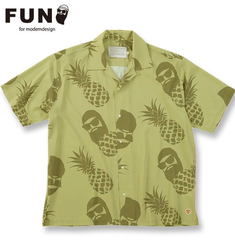 【全品尖んがり5倍】馬鹿でかい大きさ メンズ FUN for modemdesign PINEAPPLE OJI柄 半袖 アロハシャツ ベージュ×オリーブ 3L 4L 5L 6L 8L 貨物輸送無料