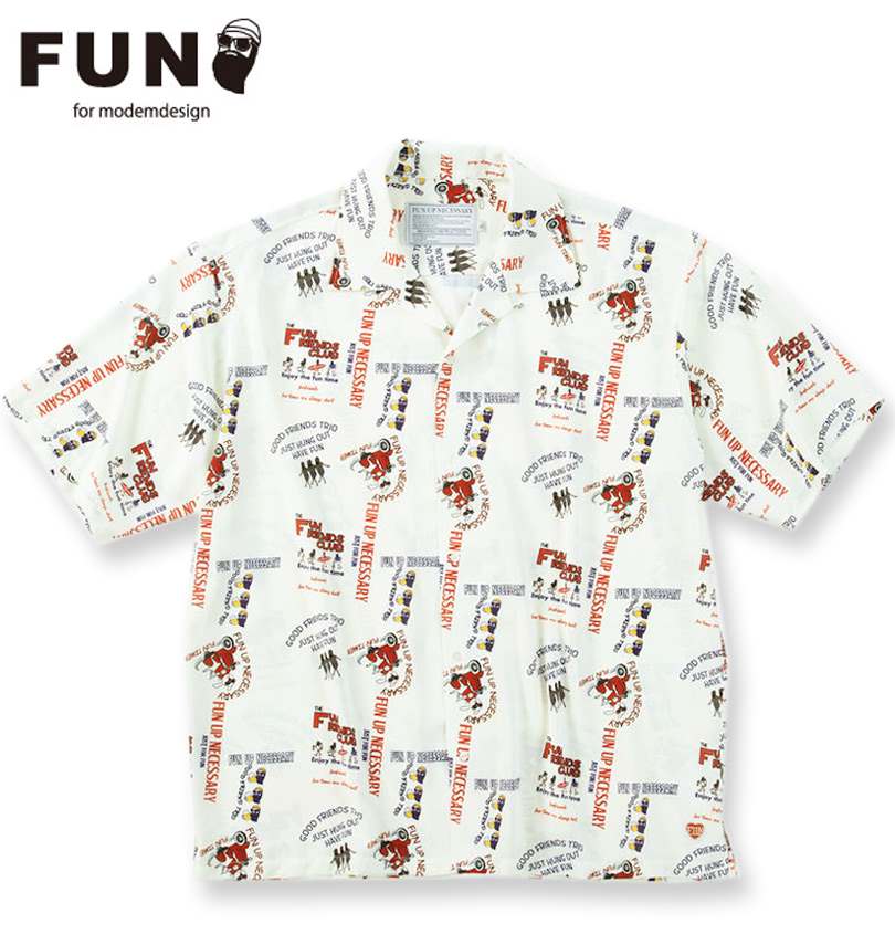 【全品尖んがり5倍】馬鹿でかい大きさ メンズ FUN for modemdesign LIFE OJI柄 半袖 アロハシャツ 象牙色 3L 4L 5L 6L 8L 貨物輸送無料