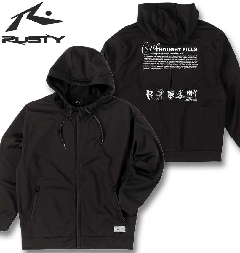 大きいサイズ メンズ RUSTY 3層ボンディング フリース スウェット フルジップ パーカー ブラック 3L 4L 5L 6L 8L 送料無料|大きいサイズの専門店ビックリベロ