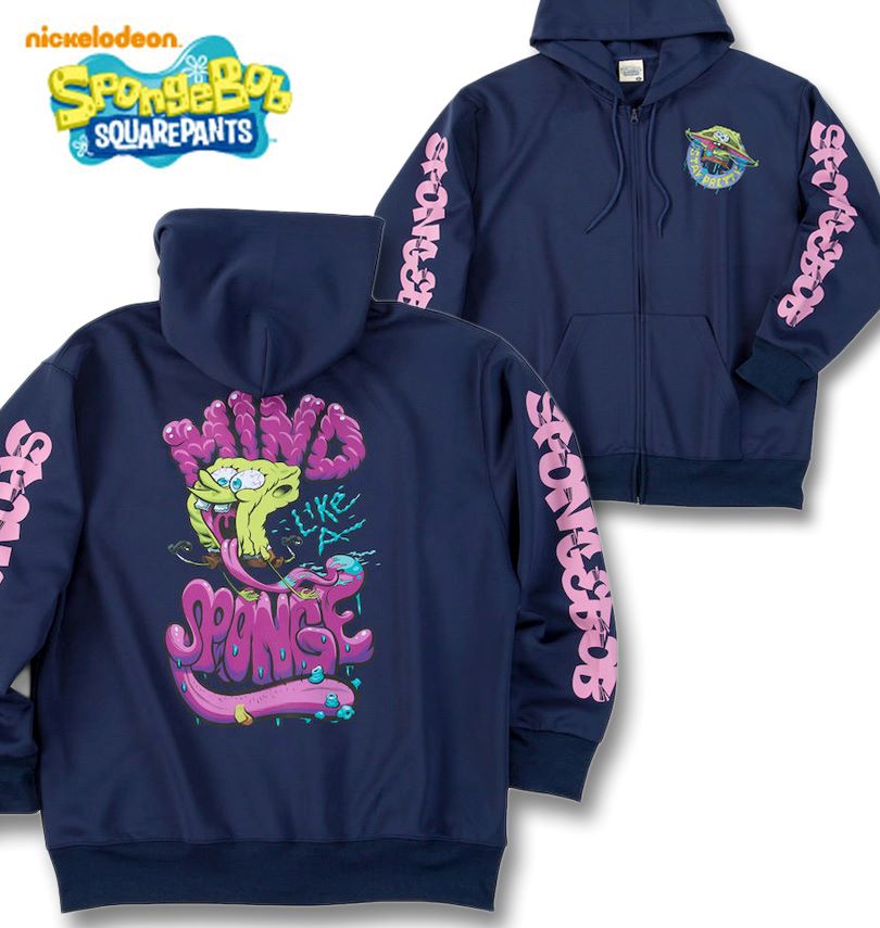 大きいサイズ メンズ SPONGEBOB ダンボールニット プリント フルジップ パーカー ネイビー 3L 4L 5L 6L 送料無料｜大きいサイズの専門店ビックリベロ 7,977円