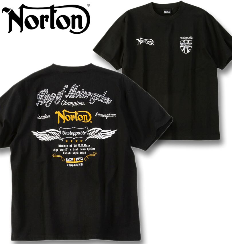 大きいサイズ メンズ Norton 天竺 刺・墸 プリント 半袖 Tシャツ ブラック 3L 4L 5L 6L 送料無料｜大きいサイズの専門店ビックリベロ