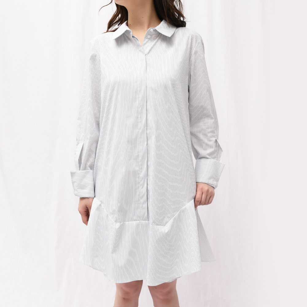 【S50】DOROTHEE SCHUMACHER(ドロシーシューマッハ)\u003cBR\u003eG35505-08 縞模様 シャツワンピースレディース 置き目品