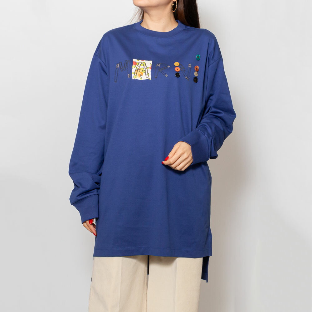 激レア美品♡MARNI ロゴロングTシャツカットソー　ホワイト×アイスブルー MARNI マルニ ロングスリーブTシャツ 長袖 クルーネック ロゴ