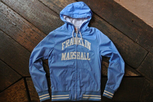 ★FRANKLIN&MARSHALLフランクリンマーシャル★ HOOD LONG NYLOM ZIP JACKETS ナイロンジップパーカー MARIBU BLUE