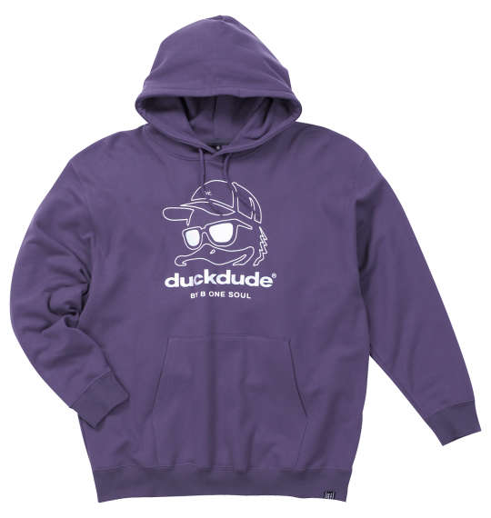 ＼お買い物マラソン開催中／b-one-soul（ビーワンソウル） DUCK DUDE プルパーカー グレイッシュパープル 1258-1602 大きいサイズ メンズ 3L 4L 5L 6L オーバーサイズ プリント カンガルーポケット リブ袖 フード調節 綿混 ポリエステ｜Bigsizeselectshop-avanty