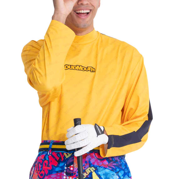 大きいサイズ メンズ スポーツ 裏起毛スムースライトモックネック長袖シャツ イエロー LOUDMOUTH ラウドマウス 3L 4L 5L 6L 1278-3325 カジュアル 秋冬 快適 丈夫 おしゃれ スタイリッシュ 動きやすい 保温性抜群 デザイン性抜群