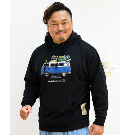 VOLKSWAGEN（フォルクスワーゲン） 裏起毛 プルパーカー 黒いこと 3L 4L 5L 6L 8L 1268-3341 気が大きい大きさ メンズ 思われ人刷り上げる 肋材リストバンド 肋材裾 ボンネット合わせる吊りひも カンガルー衣嚢 裏起毛遣りかた