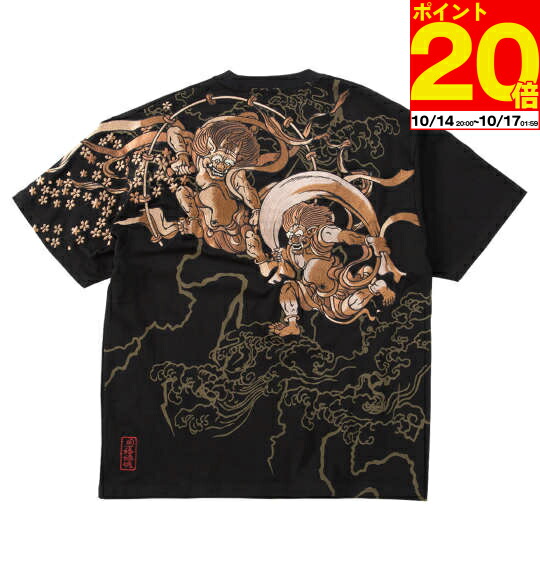 楽天市場】漢字 Tシャツ 風神雷神デザイン S/M/L/XL 黒/白/赤/青