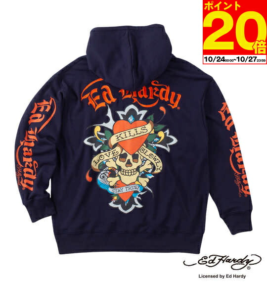 エドハーディ　EDHARDY レディース　パープル　刺繍　ジップアップパーカー ED HARDY 刺繍 紫パーカー ED HARDY 刺繍 紫パーカー