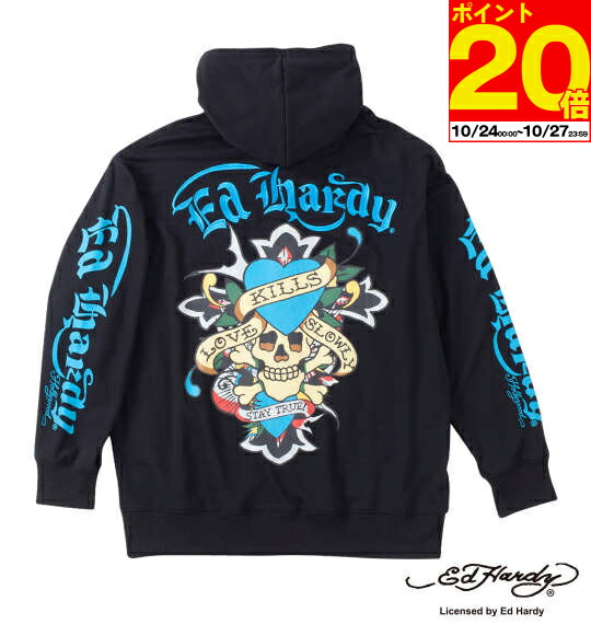 エドハーディ　EDHARDY レディース　パープル　刺繍　ジップアップパーカー 楽天市場】ED HARDY エド・ハーディー 裏毛刺繍ジップアップ