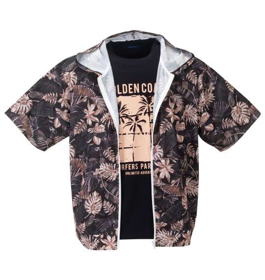 大きいサイズ メンズ メッシュボタニカル柄プリント半袖フルジップパーカー+半袖Tシャツ COLLINS 3L 4L 5L 6L 8L 1258-4242 カジュアル 快適 丈夫 おしゃれ 夏用 通気性抜群 お出かけ 人気 定番 スポーティ