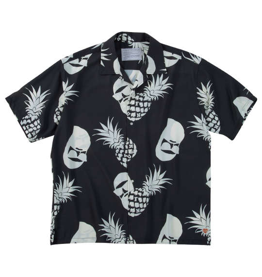 馬鹿でかい メンズ PINEAPPLE OJI柄半袖アロハシャツ FUN for modemdesign  3L 4L 5L 6L 8L 黒いこと×白いこと1277-5275- 夏服 トロピカル 砂浜 心地好い たまり場御召しもの オシャレ 春夏  成年者向け