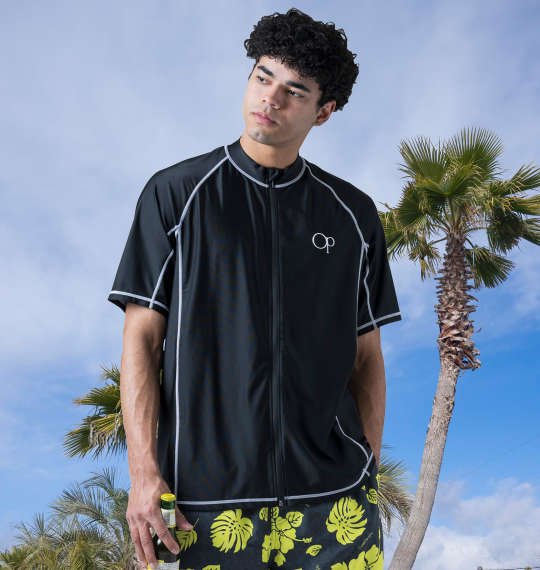 気が大きい メンズ 半袖フルジップラッシュガード OCEAN PACIFIC メンズ水泳着  3L 4L 5L 6L 8L 黒いこと1278-5283- 砂浜 運動競技お召しもの UVとり捨てる 夏用 アウトドア 速乾 波乗り 海水浴 成年者用 スウィミングプール 分かりやすい青写真