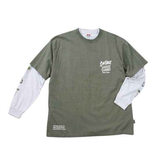 大きい メンズ 長袖T&半袖TレイヤードTシャツ BEN DAVIS 3L 4L 5L 6L 7L 8L カーキ×アッシュ カジュアル トップス ストリートファッション オーバーアウトドア おしゃれ 体型カバー 1278-4685-