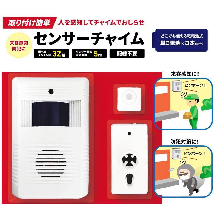 アウトレット センサー チャイム 人を感知するとチャイムでお知らせし
