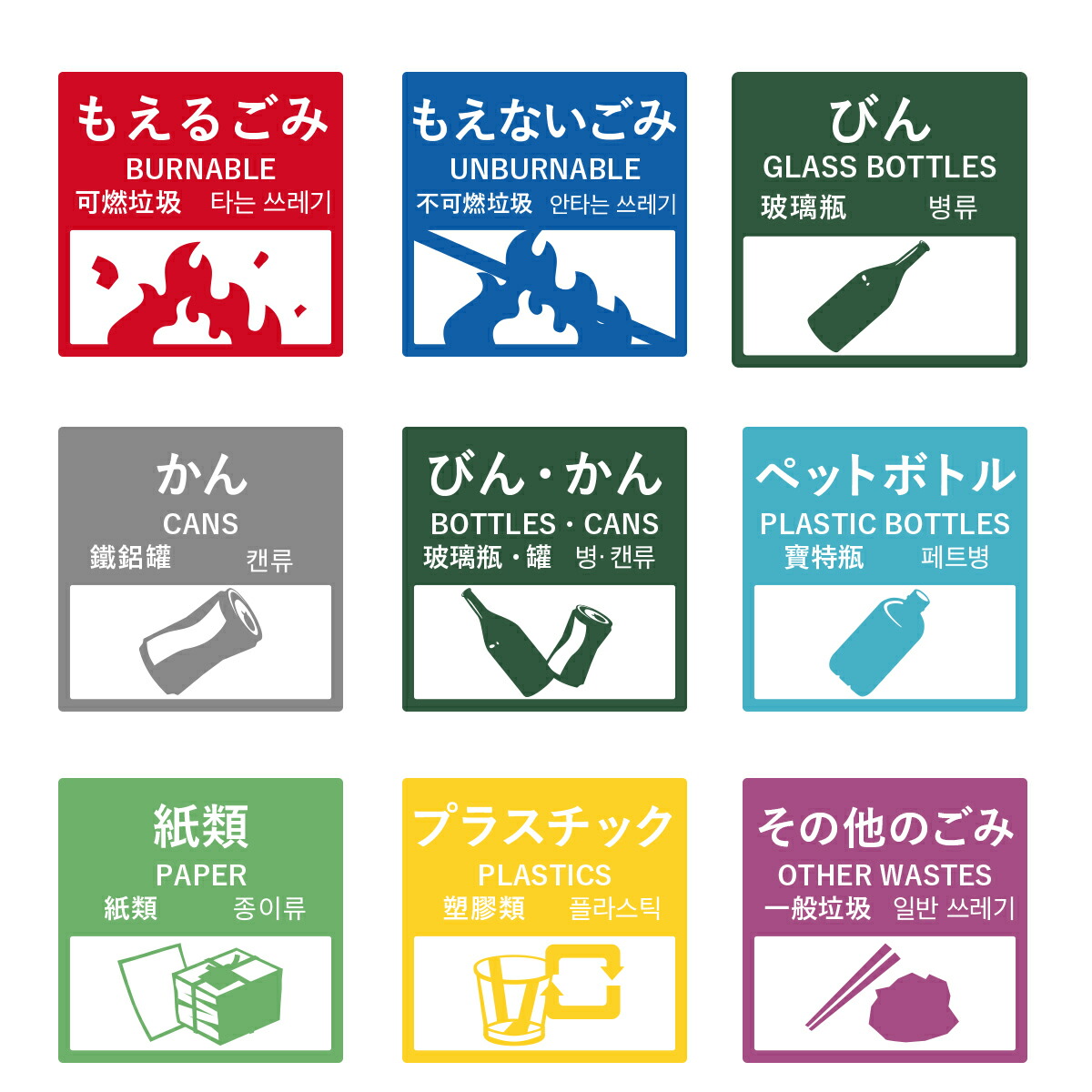 楽天市場 ４ヶ国語対応 ごみ分別ステッカー 防水 耐熱 シール ゲストハウス 外国人観光客 12cm 12cm Biijo