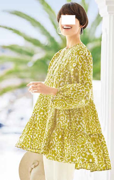 [うしろ側ティアードチュニック] 黄色系 レディース 亭主もち服 亭主もち 年がしら 亭主もち オシャレ 流行り物 40代 50代 60代 70代 80代 母の日 おっ母さん 春物 夏物 春夏 敬老 差し上げ物 差し上げ物 p24403