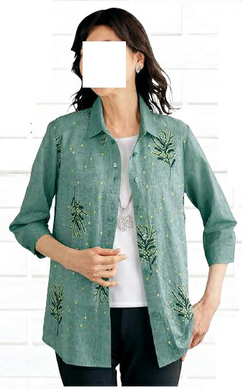 「Plantation」 長袖ブラウス M size グリーン レディース p25502-00.jpg