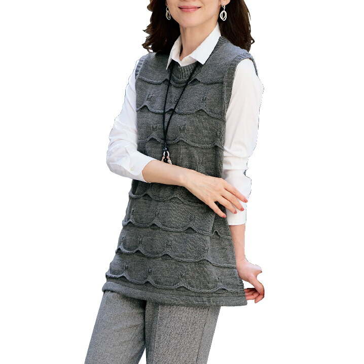 楽天市場】ベスト シニア グレー クルーネック レディース 日本製 ジャ