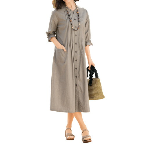 楽天市場】多ボタン使い袖ピンタックワンピース レディース 婦人服