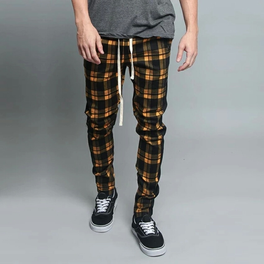 楽天市場 あす楽対応可 ジョガーパンツ ズボン スウェットパンツ ストレッチズボン スリム メンズ トレンドチェック チェック柄 ワークパンツ ジョガー スキニーパンツ タイプ かっこいい 黒 カジュアル パンツ 美人商事