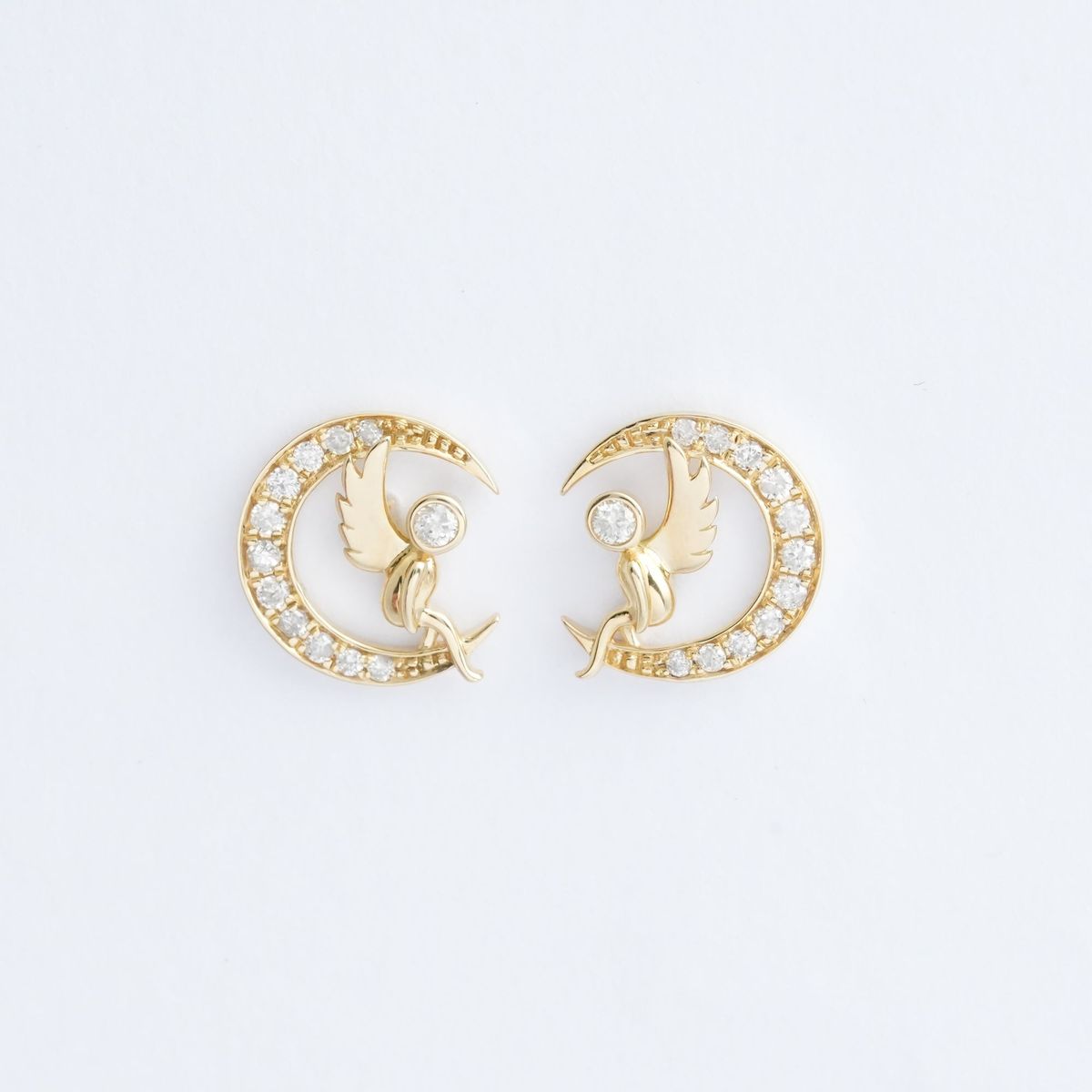 18K イエロー ゴールド 0.20 カラット ダイヤモンド フライ イヤリング|Bijou Branche
