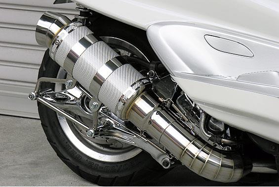 マジェスティ250（MAJESTY）5GM・5SJ HEタイプマフラー レーシングタイプ ホワイトカーボン ASAKURA（浅倉商事）