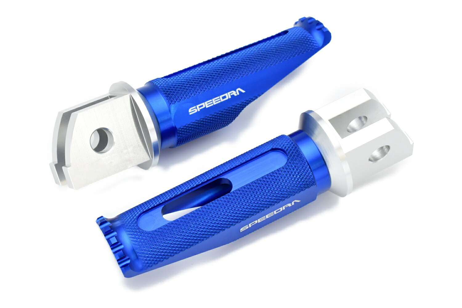 アルミ削り出しタンデムステップ レーシングタイプ 取付部カラー シルバー/ステップバーカラー ブルー SSK SPEEDRA（スピードラ）