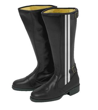 ロングブーツ 高級牛本革仕様 バックチャック付 ブラック 白ライン入り?25.5cm トーヨコ(東横部品製作所)