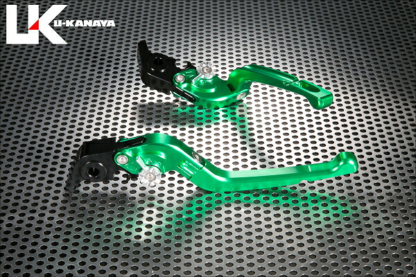 DUCATI 749/R（03～06年） 可倒式Rタイプ アルミビレットレバーセット（グリーン） U-KANAYA