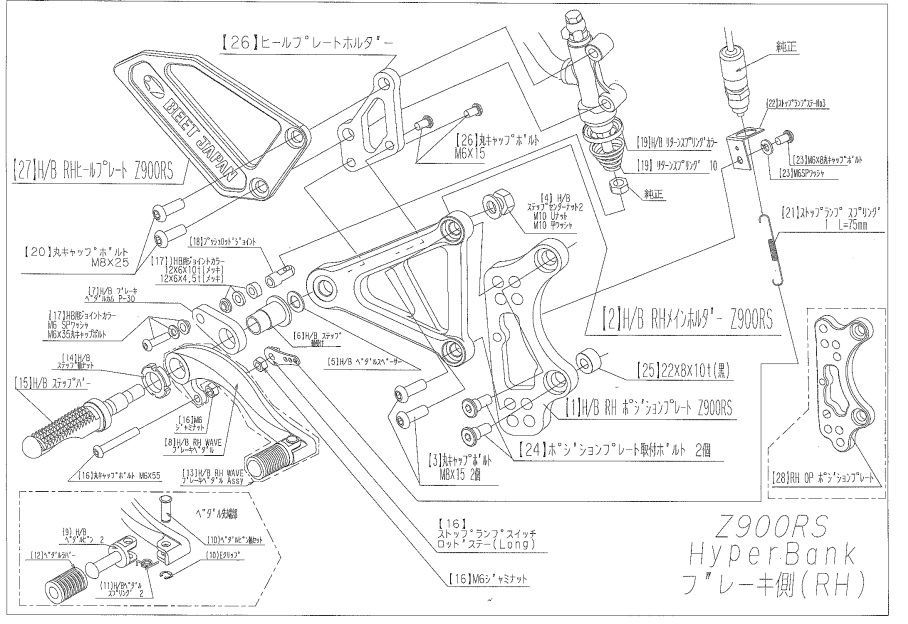 BEET 9022-KE3-50 ハイパーバンク RH ポジションプレート(OP) Z900RS ビート バイク パーツ ハイパーバンク ポジションプレート ブレーキ側