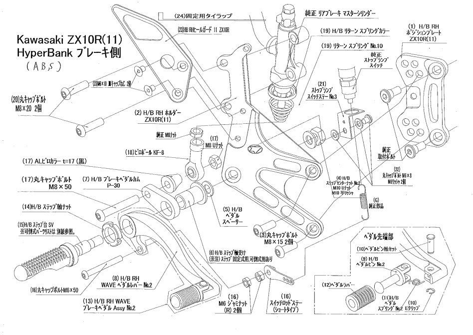 BEET 9022-KB3-09 ハイパーバンク RH ホルダー 11ZX-10R シルバー ビート バイク パーツ カスタム ハイパーバンク ブレーキ側 銀