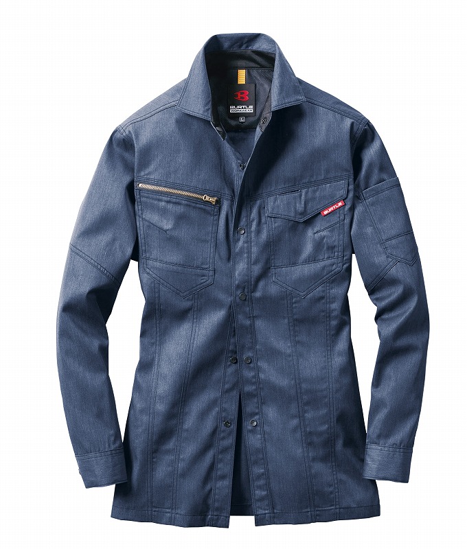 BURTLE バートル 1715 長袖シャツ インディゴ杢 5Lサイズ オールシーズン ユニセックス 制電ケア 作業服 作業着 ユニホーム 1701/1711シリーズ