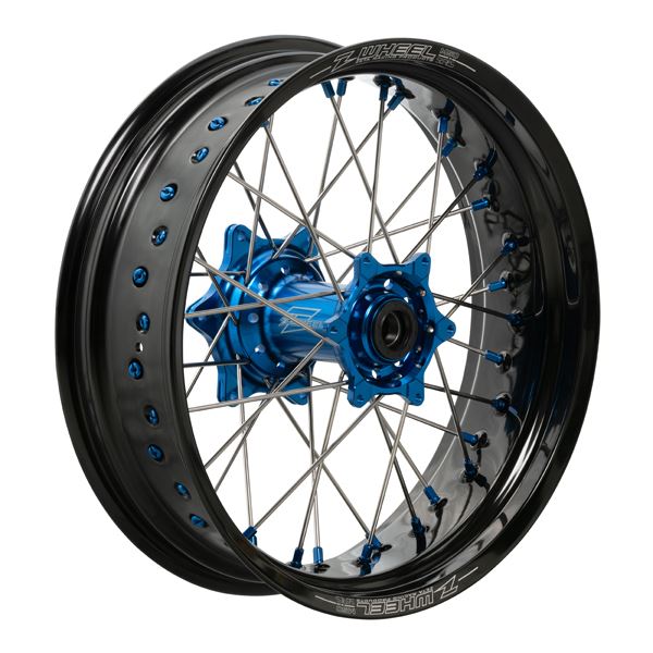 Z-Wheel W27-28032 AR1モタードホイールキット ハブH.ブルー/リムブラック/ニップルブルー 17×4.50インチ リヤ TE/FE/TC/FC/TX/FX バイク