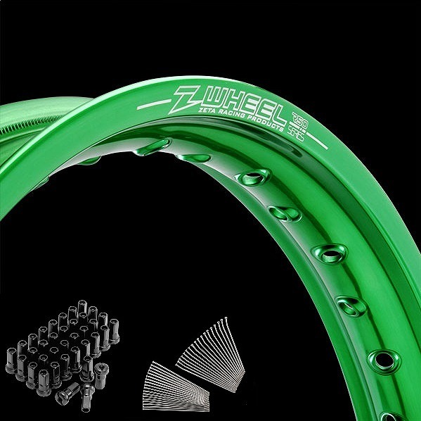 Z-Wheel ズィーウィール W25-111341 リムセット フロント グリーンリム/ブラックニップル CR250R CRF250R CRF450R ダートフリーク