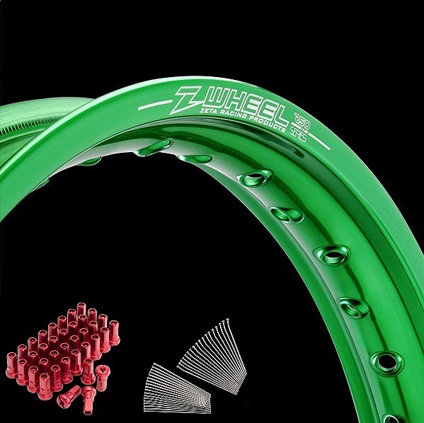 Z-Wheel ズィーウィール W25-111343 リムセット フロント グリーンリム/レッドニップル CR250R CRF250R CRF450R ダートフリーク