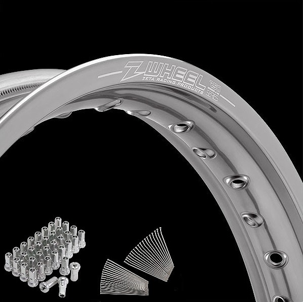Z-Wheel ズィーウィール W25-211688 リムセット リア シルバーリム/シルバーニップル CR250R’95～01 ダートフリーク
